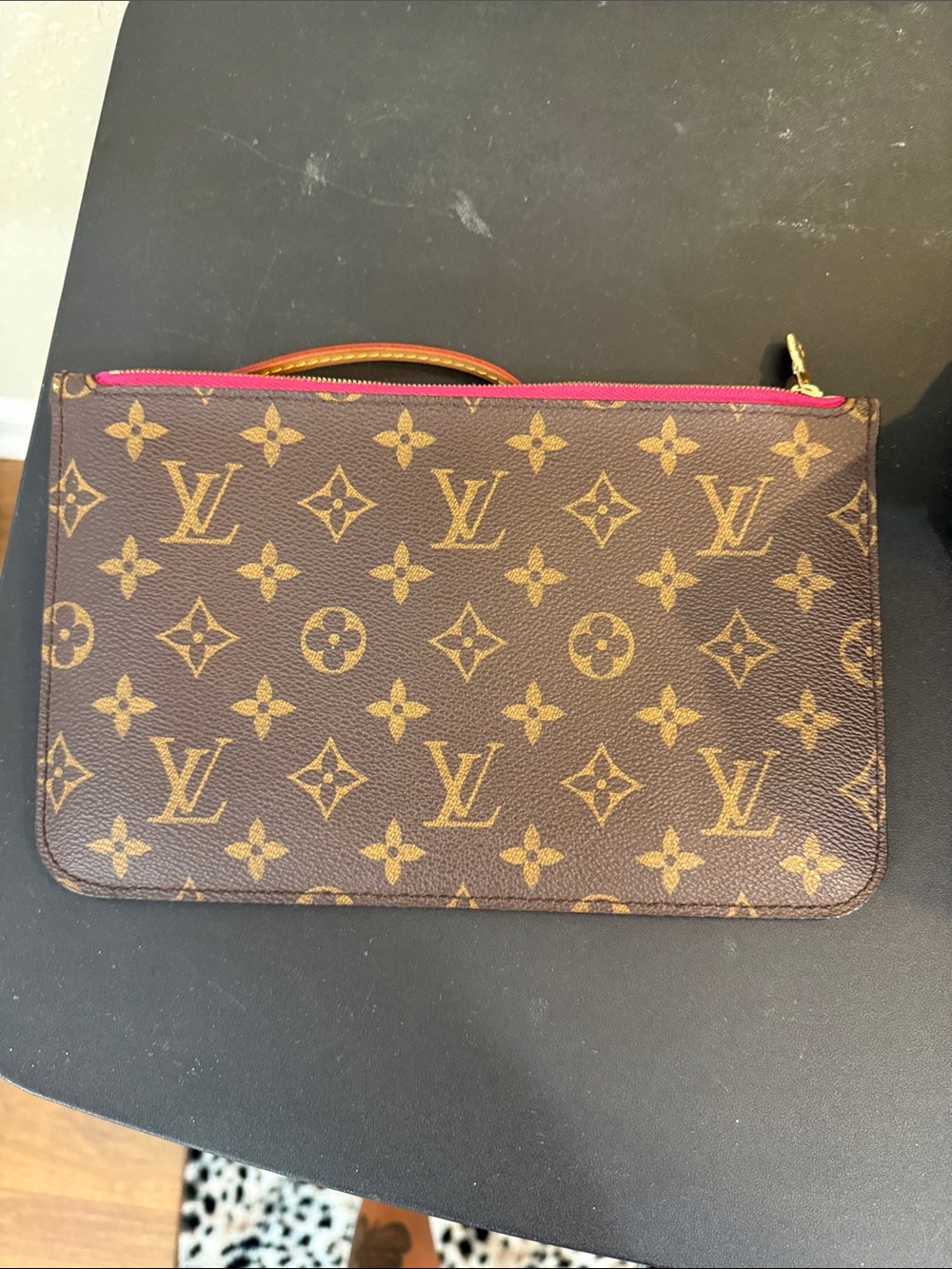 Louis Vuitton Brown Monogram Wristlet Pouch with Pink Zip Trim